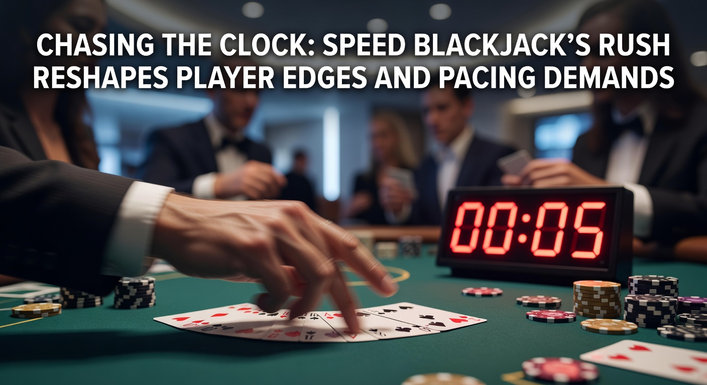 Dynamic Speed Blackjack table with glowing timers and fast-dealing action under casino lights