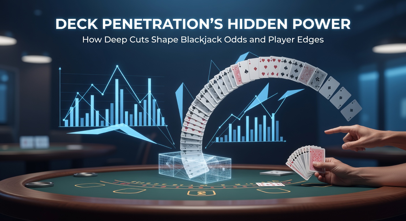 Chart displaying house edge reductions across varying deck penetration percentages in blackjack shoes