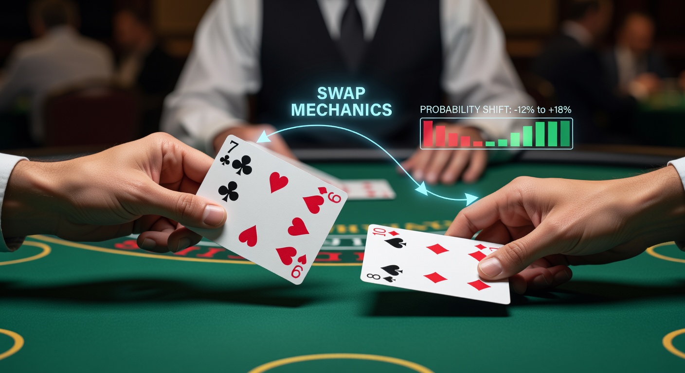 Blackjack Switch table showing two player hands with second cards swapped, highlighting the unique swap mechanic in action