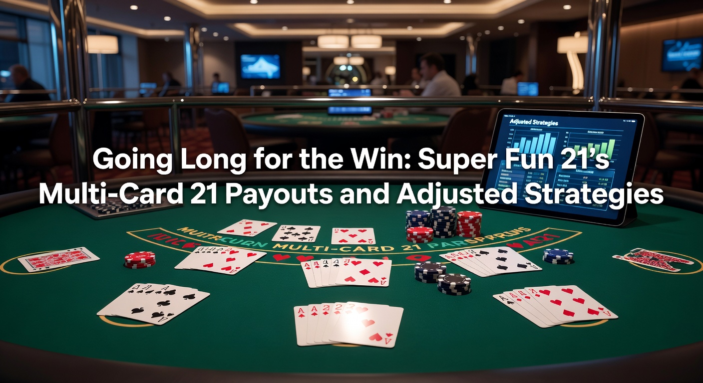 Super Fun 21 table with multi-card hands highlighted, showing bonus payout chips stacked high