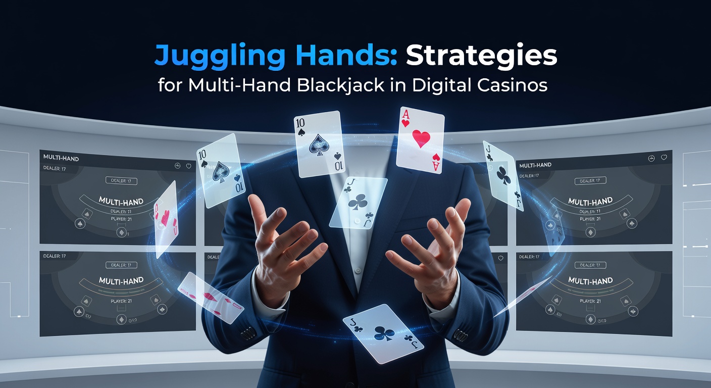 Digital casino interface showing multiple blackjack hands being played simultaneously, with cards dealt across several betting spots