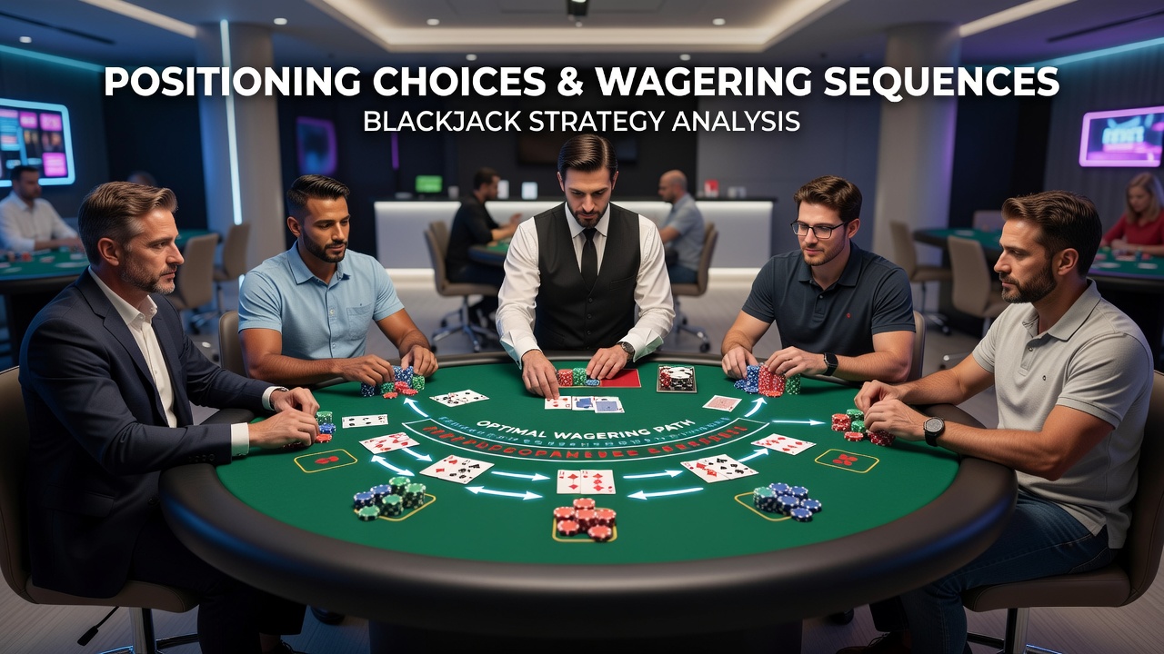 Close-up view of blackjack chips and betting circles illustrating wagering sequences at different table positions