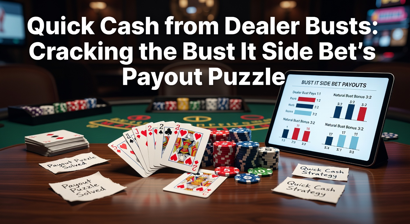 Blackjack table showing Bust It side bet circle next to main betting area, highlighting quick payout potential from dealer overdraws