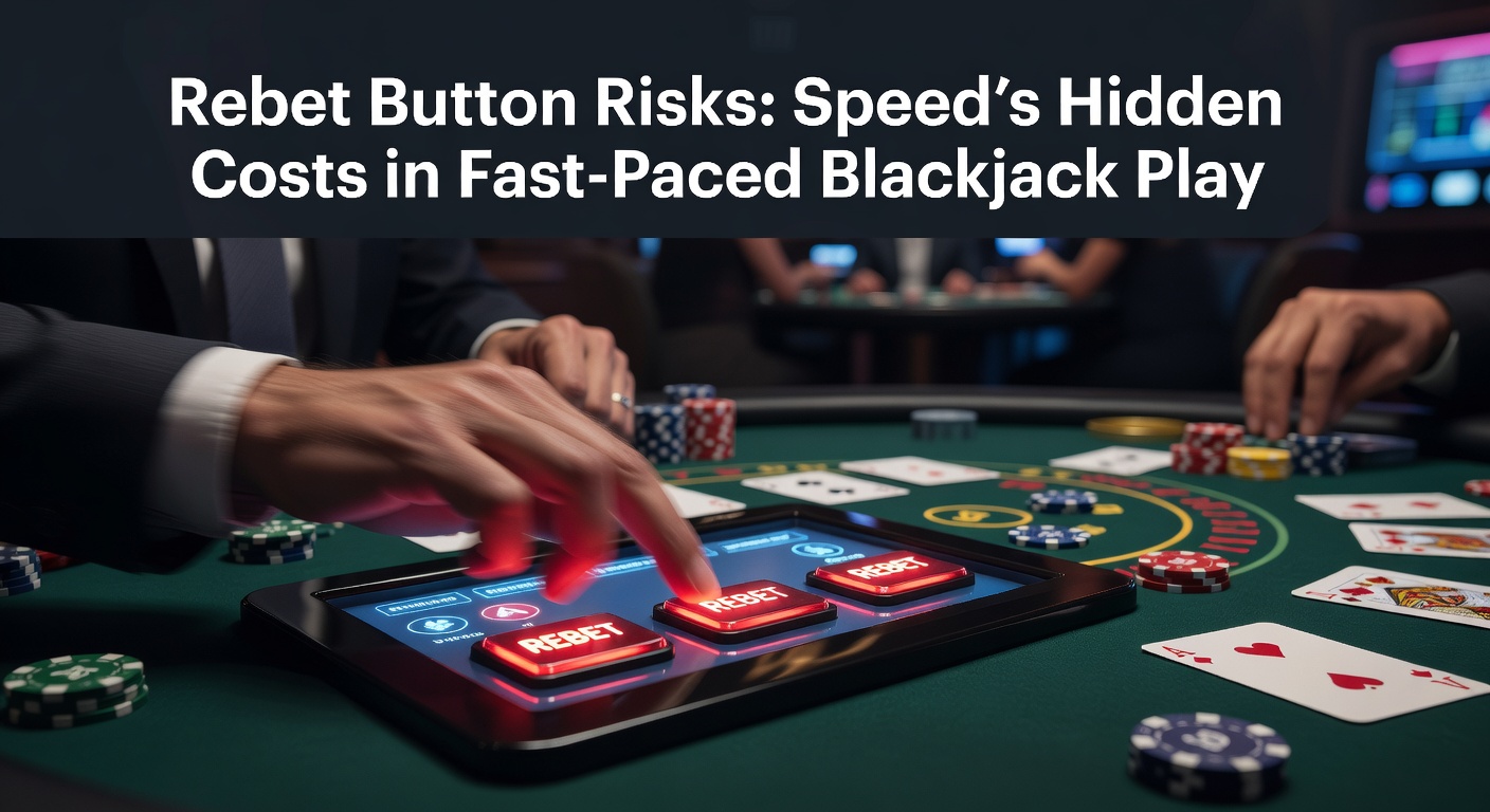 Online blackjack interface highlighting the glowing rebet button amid a flurry of rapid card deals and chip stacks