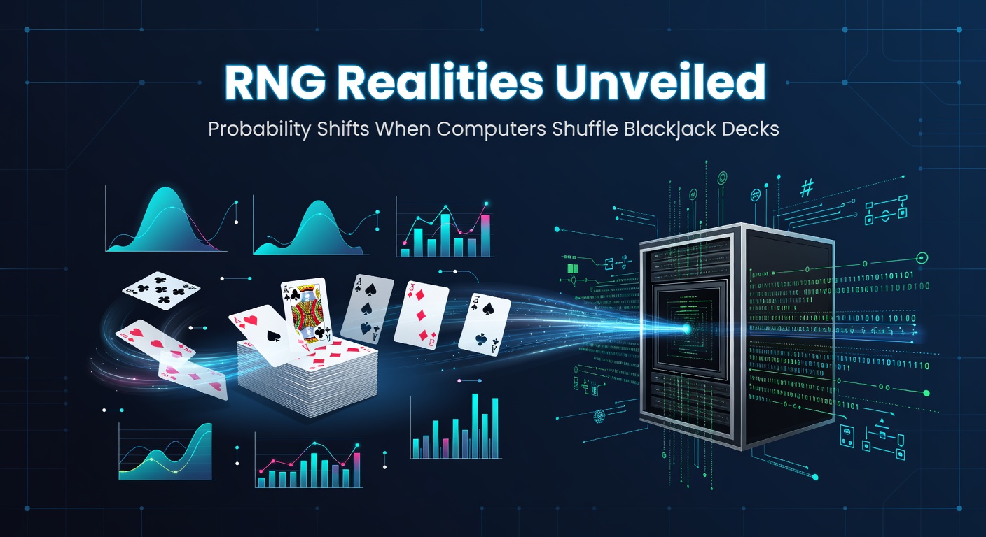 Digital visualization of a computer-generated shuffle transforming a blackjack deck into randomized order, highlighting algorithmic patterns