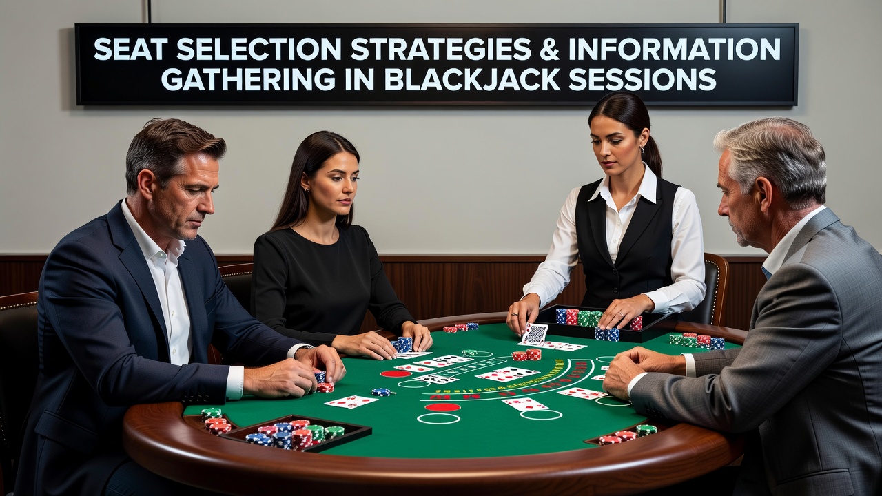 Overhead view of blackjack players at different seats observing dealer actions and card distributions during active play