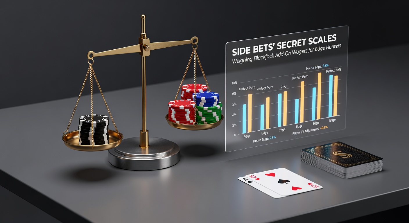 Close-up of a blackjack side bet payout chart on a digital table display, listing odds for Perfect Pairs, 21+3, and Dragon Bonus with neon accents