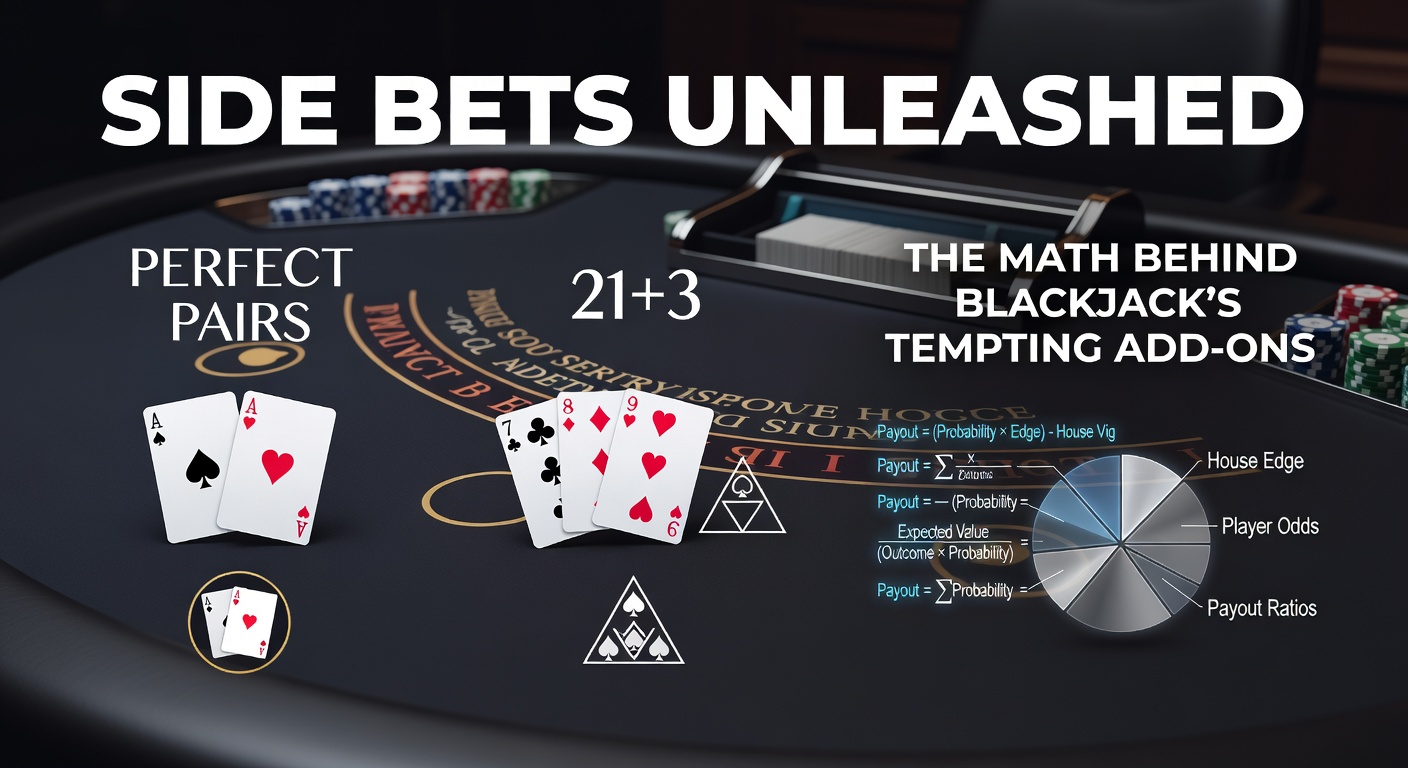Colorful blackjack table displaying side bet options like Perfect Pairs and 21+3, with chips stacked nearby