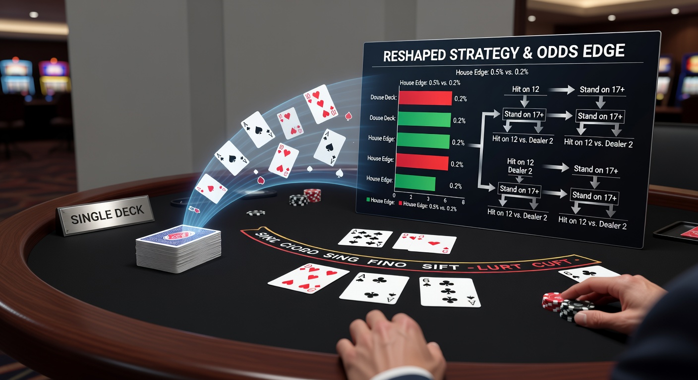 Strategy chart comparison between single-deck and multi-deck blackjack, showing key decision differences in color-coded grids