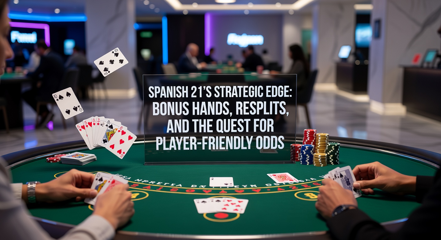 Close-up of aces being resplit multiple times on a Spanish 21 table, chips doubling up