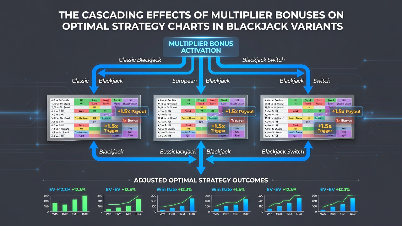 Detailed view of updated blackjack strategy tables showing multiplier impacts