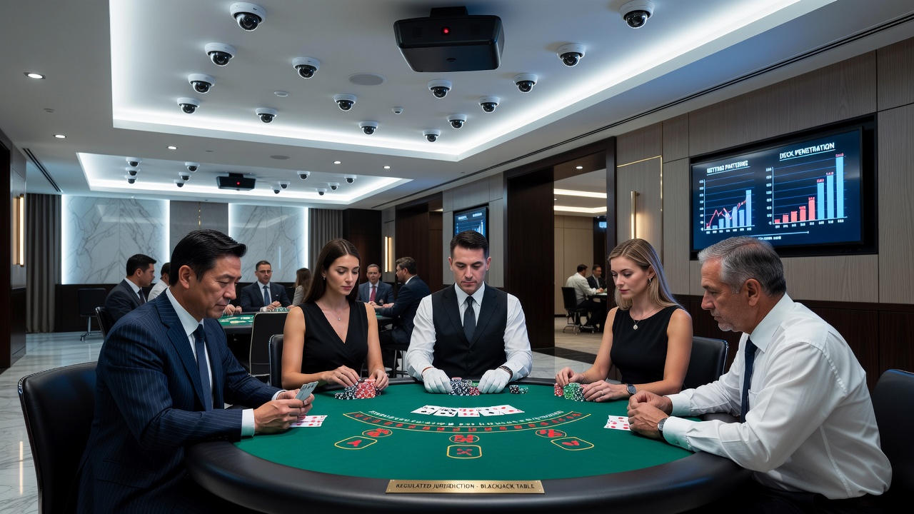 Casino surveillance cameras overlooking blackjack tables