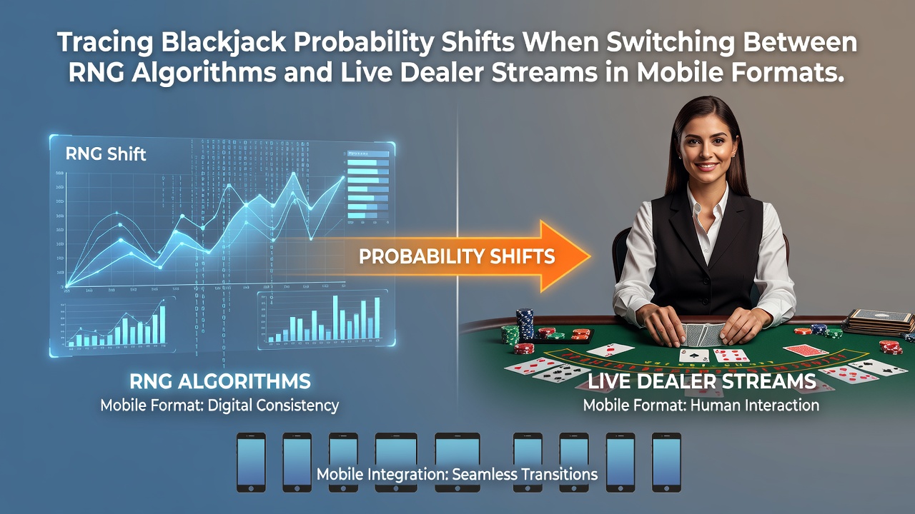 Mobile blackjack interface showing RNG and live dealer options side by side