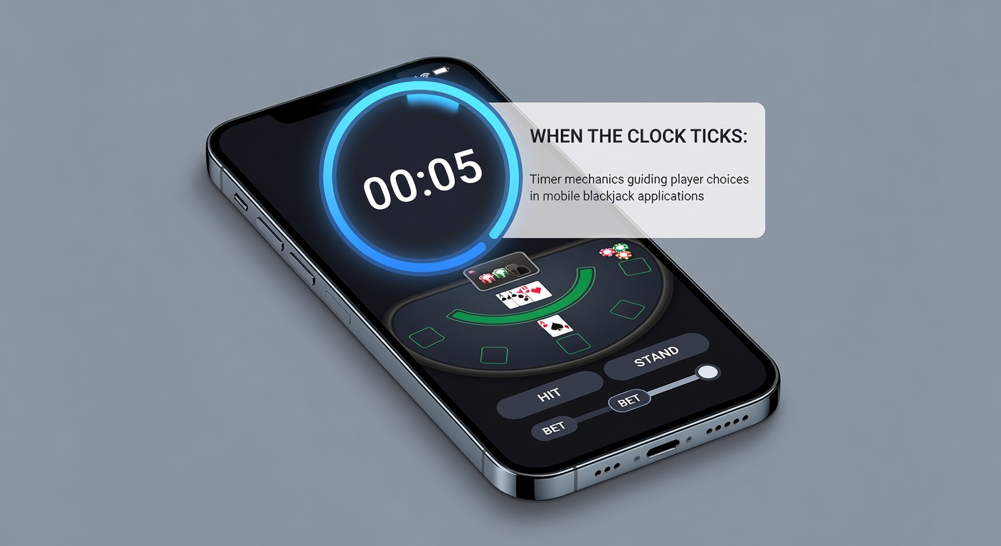 Mobile blackjack app interface showing countdown timer during player decision phase