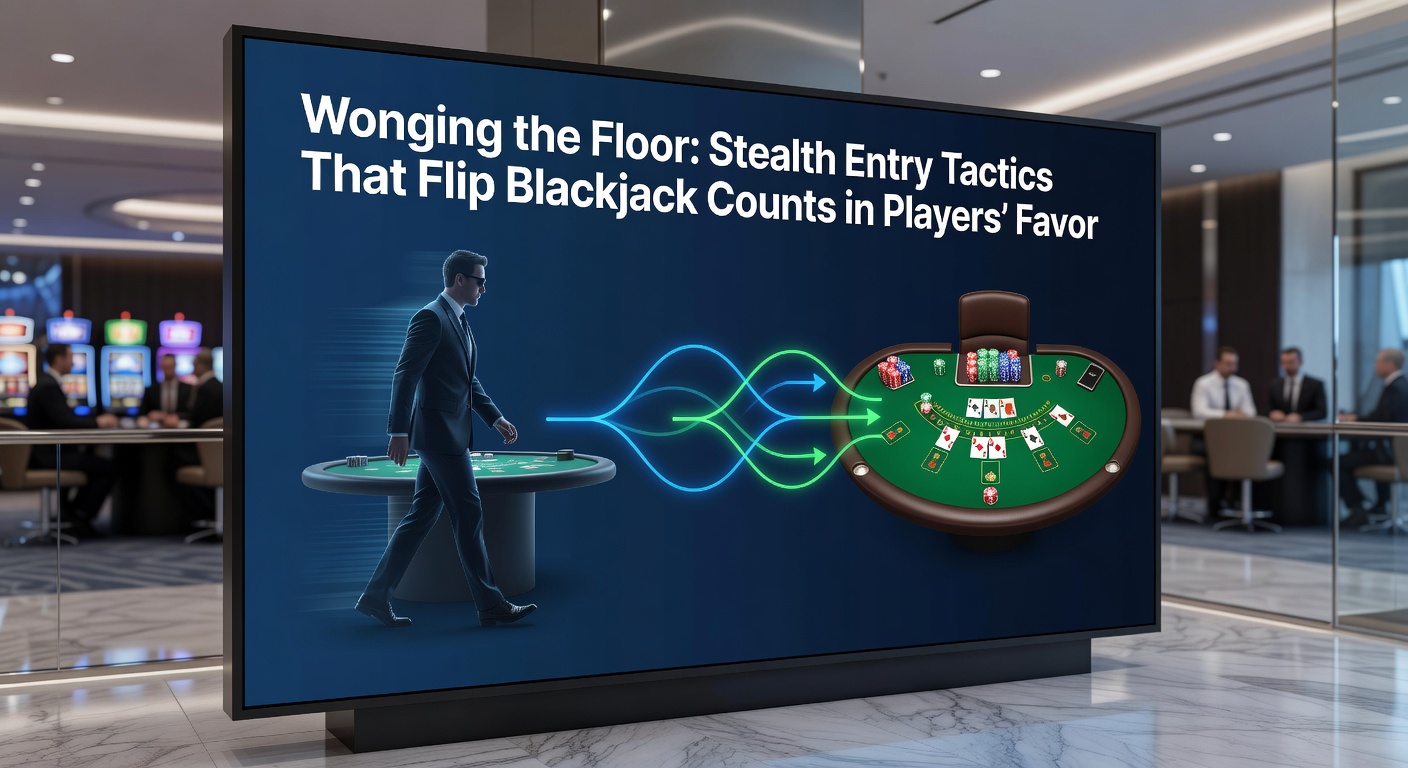 Close-up of a blackjack table mid-shoe with a player entering stealthily, chips ready amid high-card deals