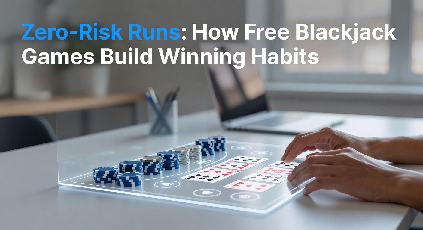 Player practicing blackjack strategy on a free online demo table, screen showing hands and chips without financial risk